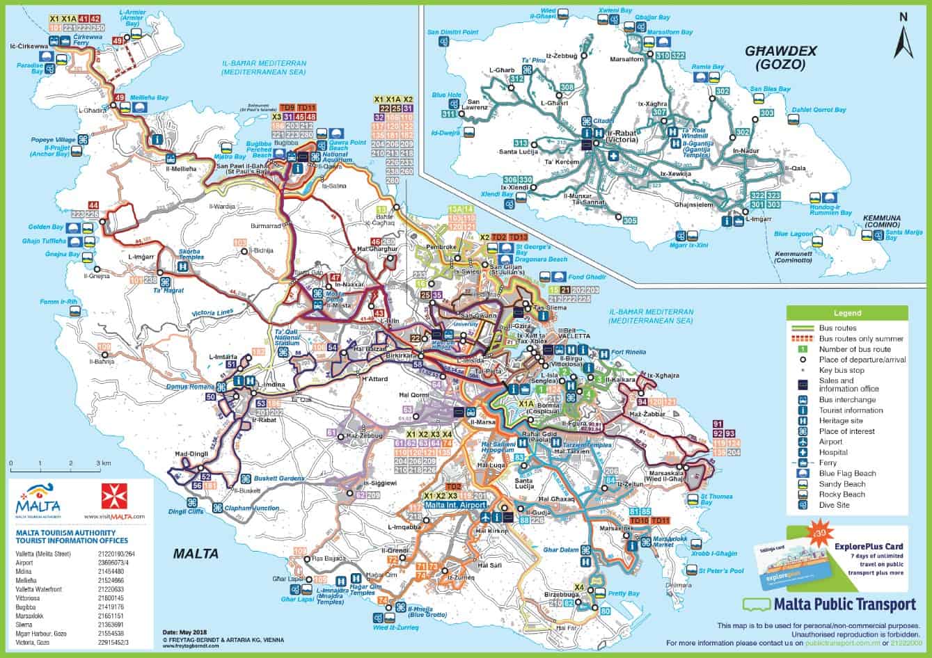 Map of buses and public transport in Malta and Gozo