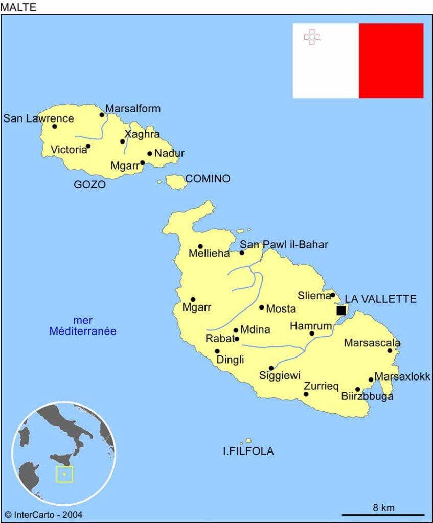 Carte des villes de Malte